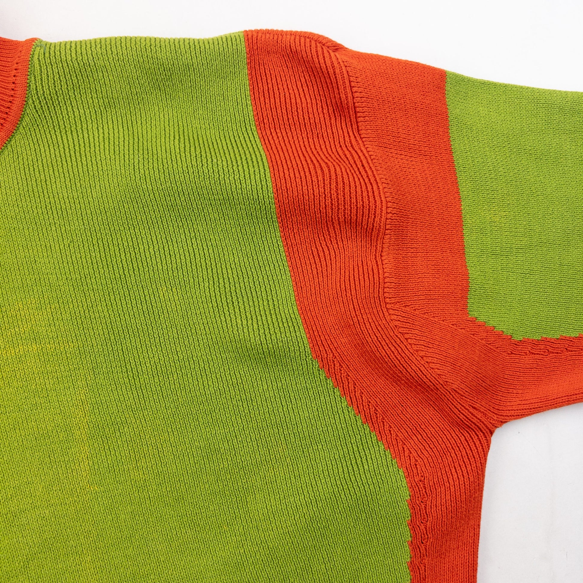ISSEY MIYAKE green and orange turtleneck knit jumper colour block design with contrasting trims