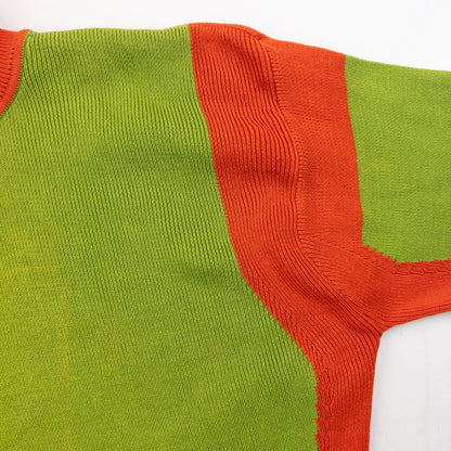 ISSEY MIYAKE green and orange turtleneck knit jumper colour block design with contrasting trims