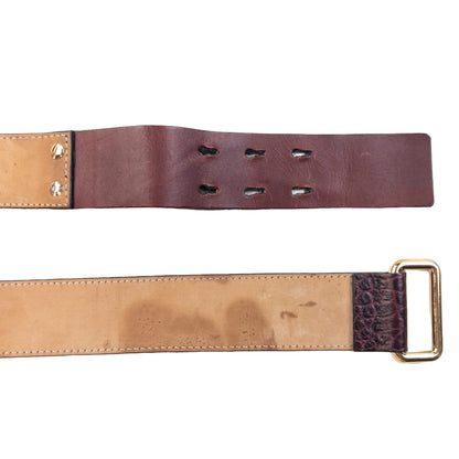 Burberry brown and burgundy leather belt textured finish gold-tone double prong buckle detail