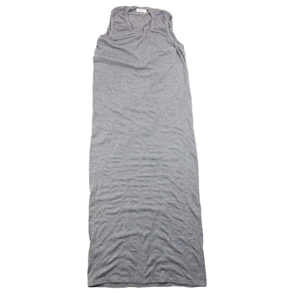 YOHJI YAMAMOTO grey sleeveless maxi dress ruched neckline detail elegant lace design