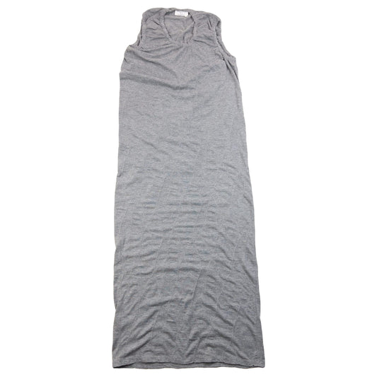 YOHJI YAMAMOTO grey sleeveless maxi dress ruched neckline detail elegant lace design