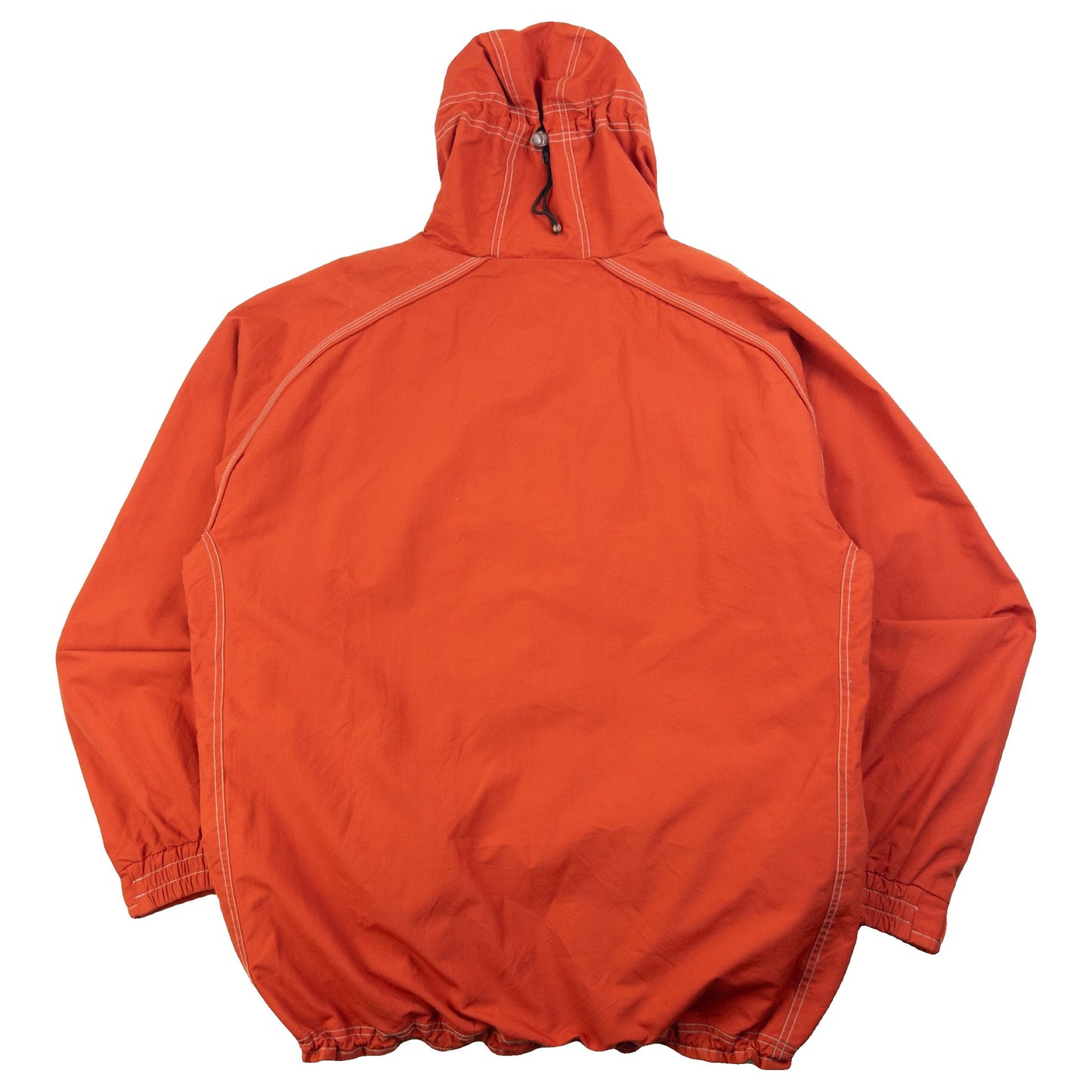 OAKLEY orange zip-up snowboarding jacket with reflective strip detail on chest and hood.