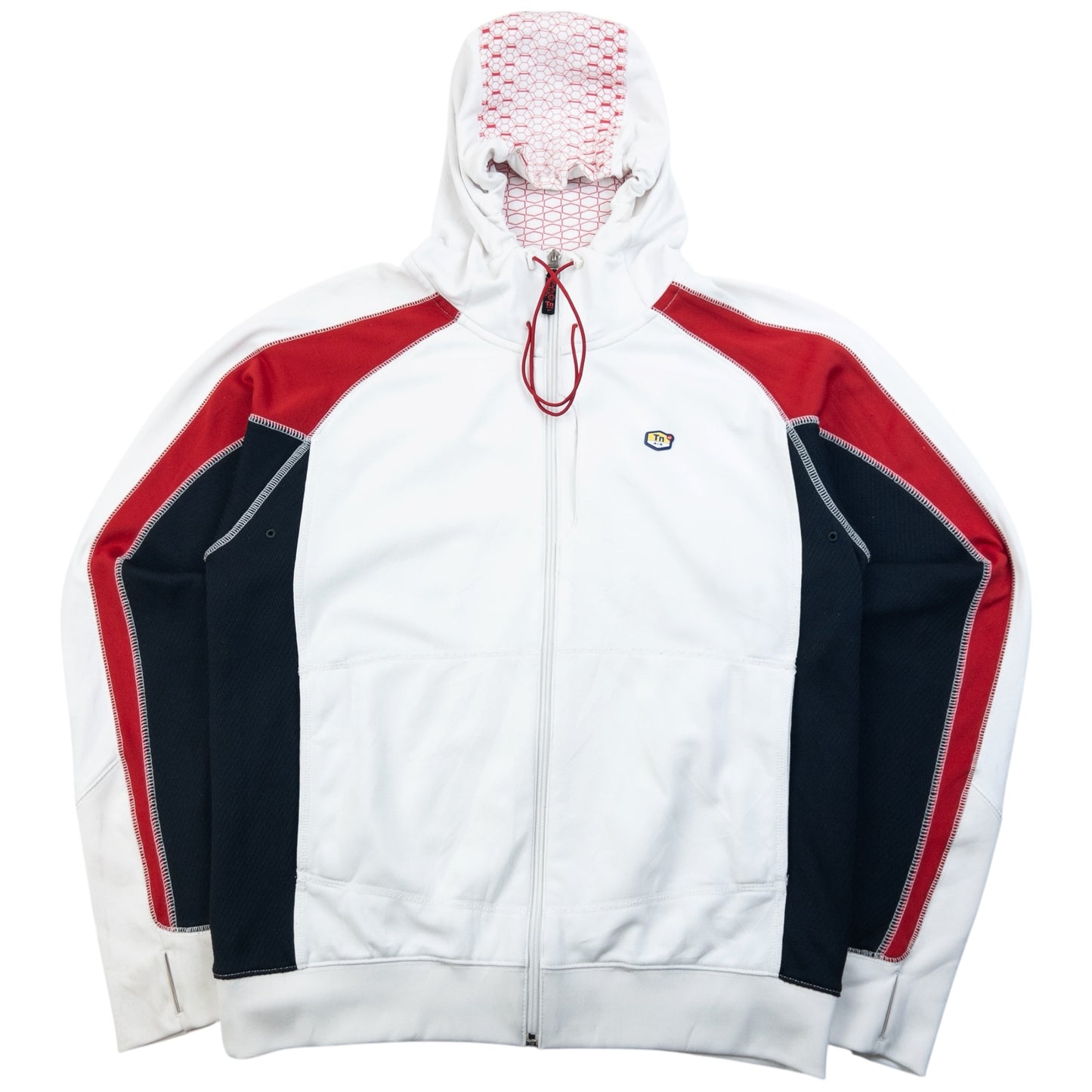 Nike vintage pullover hoodie navy red white colour block design with embroidered swoosh on cuff
