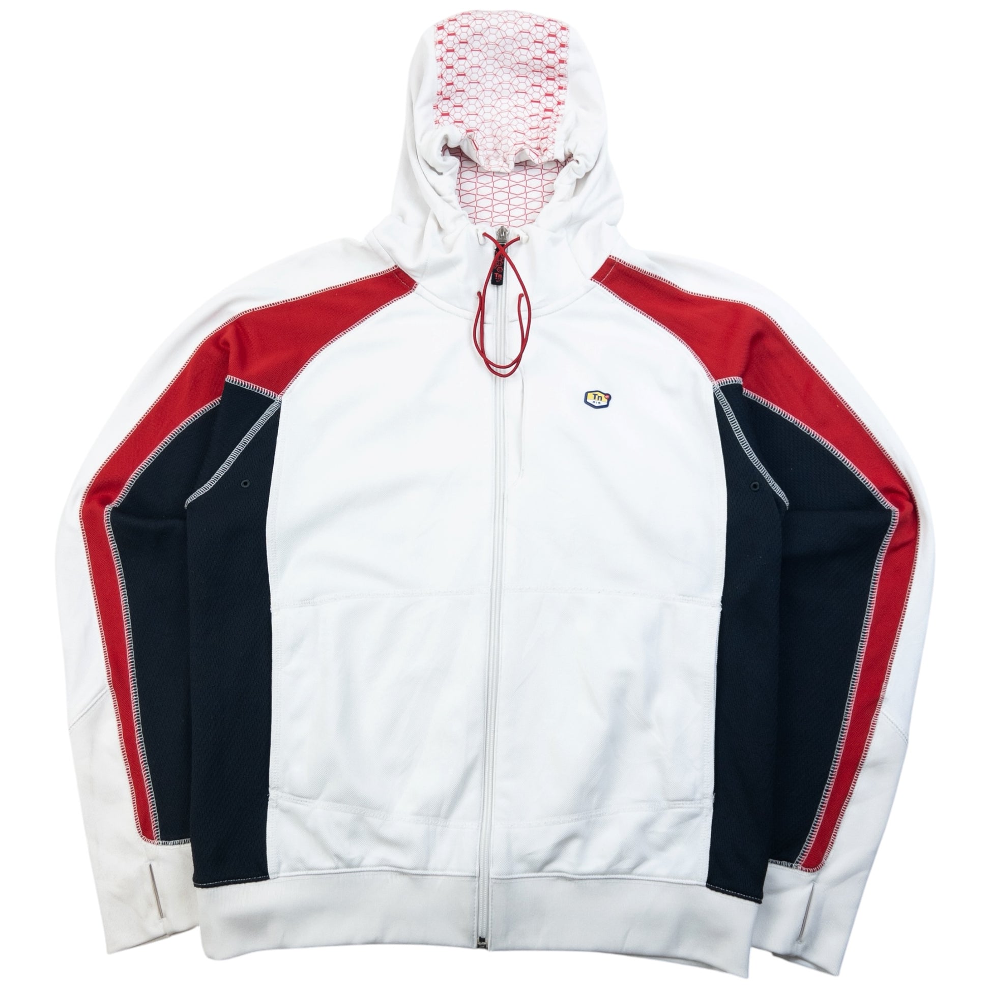 Nike vintage pullover hoodie navy red white colour block design with embroidered swoosh on cuff
