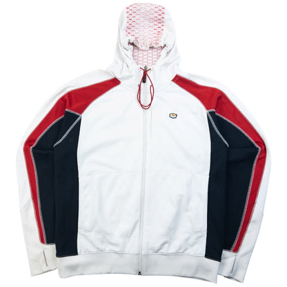 Nike vintage pullover hoodie navy red white colour block design with embroidered swoosh on cuff
