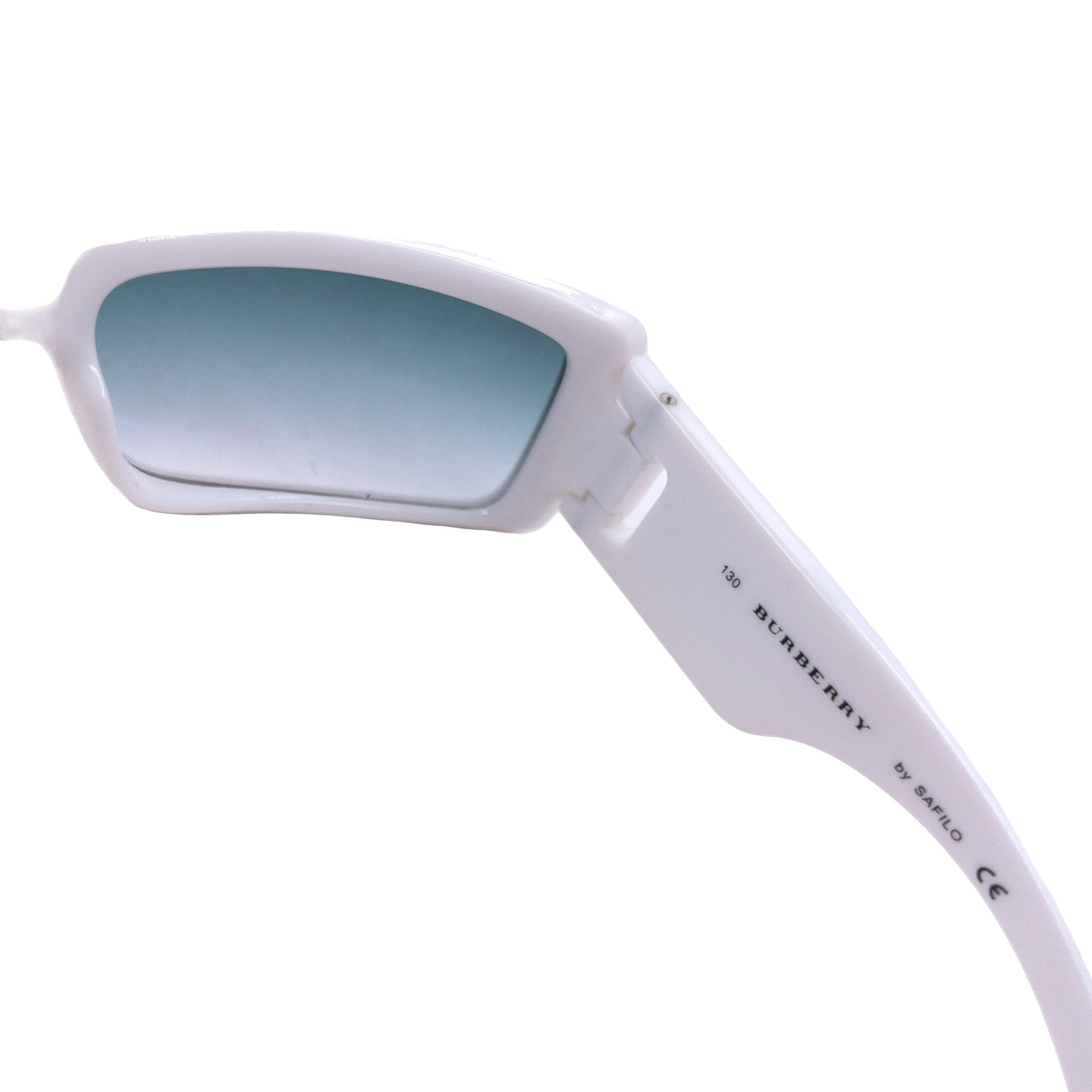 Burberry white sunglasses embossed Nova Check design on the sides with gradient tinted lenses