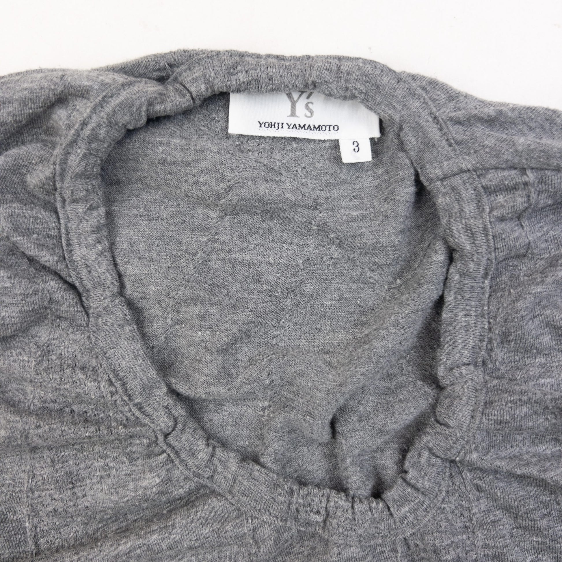 YOHJI YAMAMOTO grey sleeveless maxi dress ruched neckline detail elegant lace design