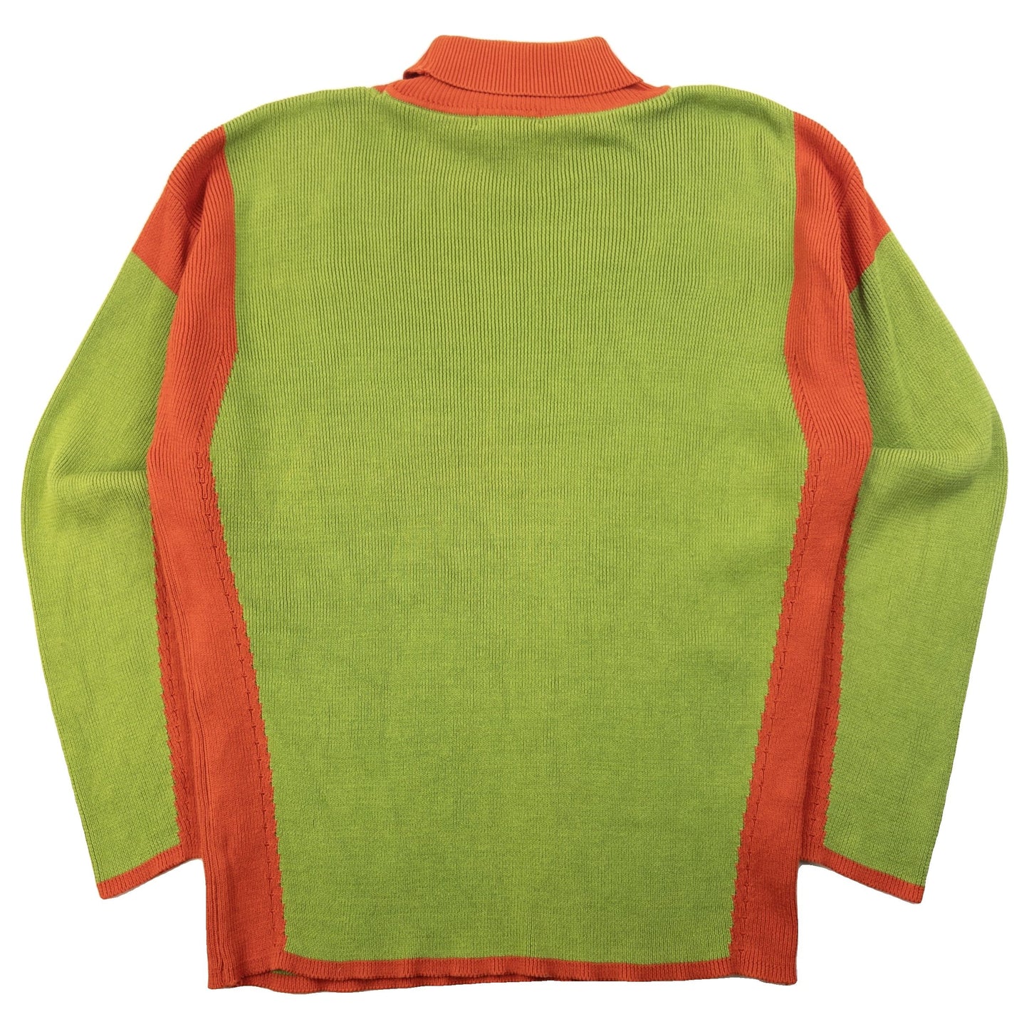 ISSEY MIYAKE green and orange turtleneck knit jumper colour block design with contrasting trims