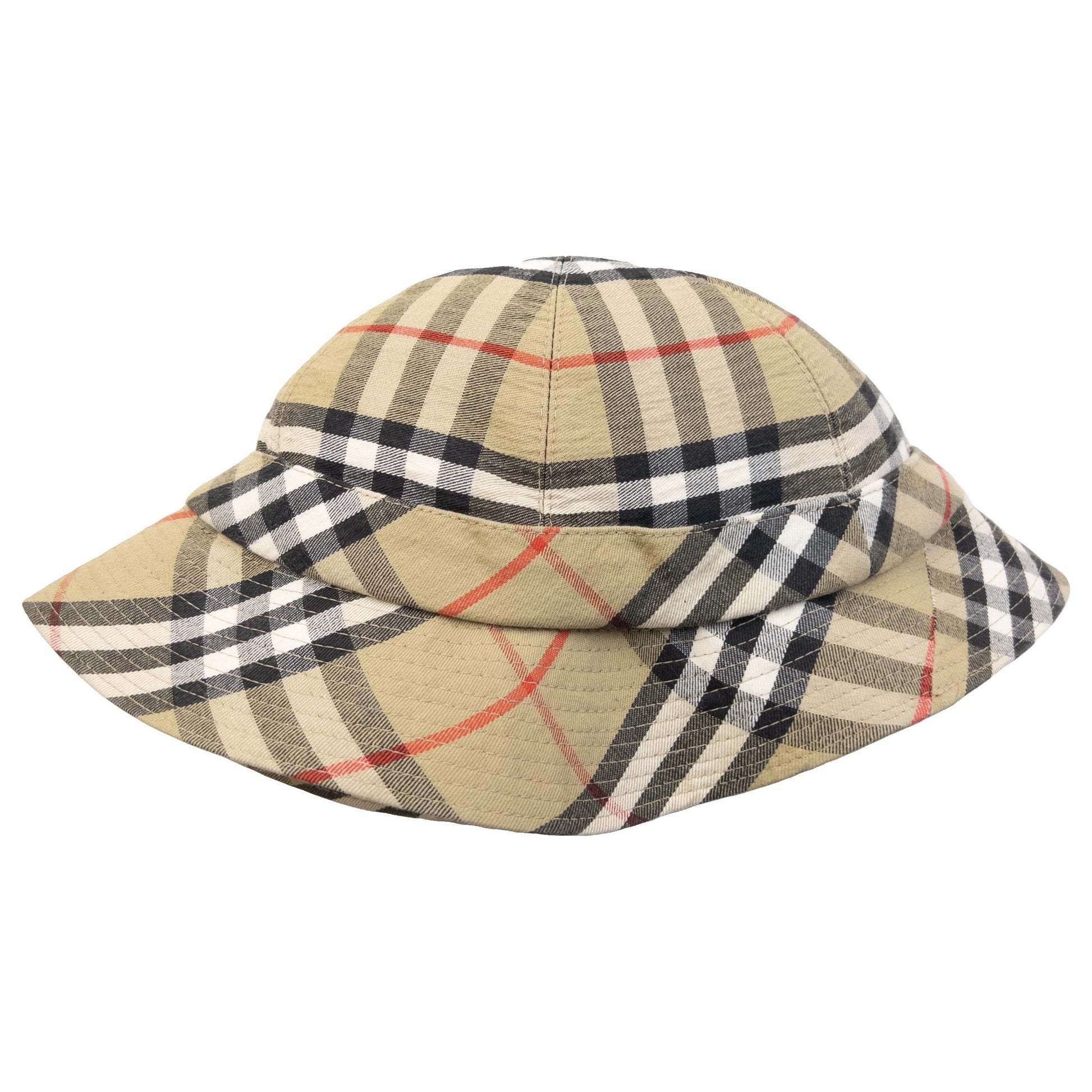 BURBERRYS beige bucket hat classic Nova Check pattern with wide brim and lined interior