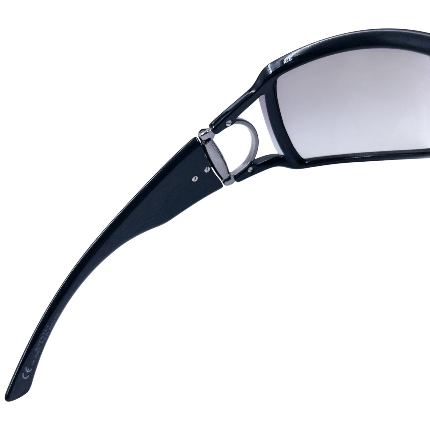 GUCCI black sunglasses large wraparound style silver-tone horse bit hardware detail on temples