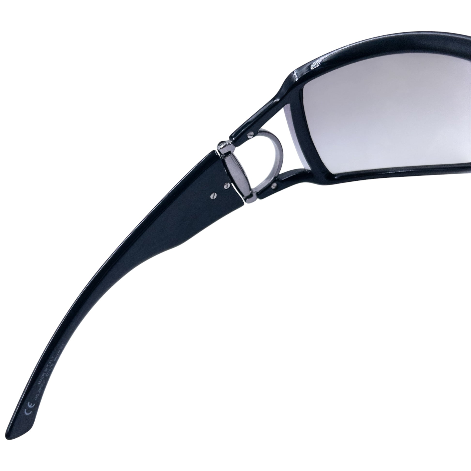 GUCCI black sunglasses large wraparound style silver-tone horse bit hardware detail on temples