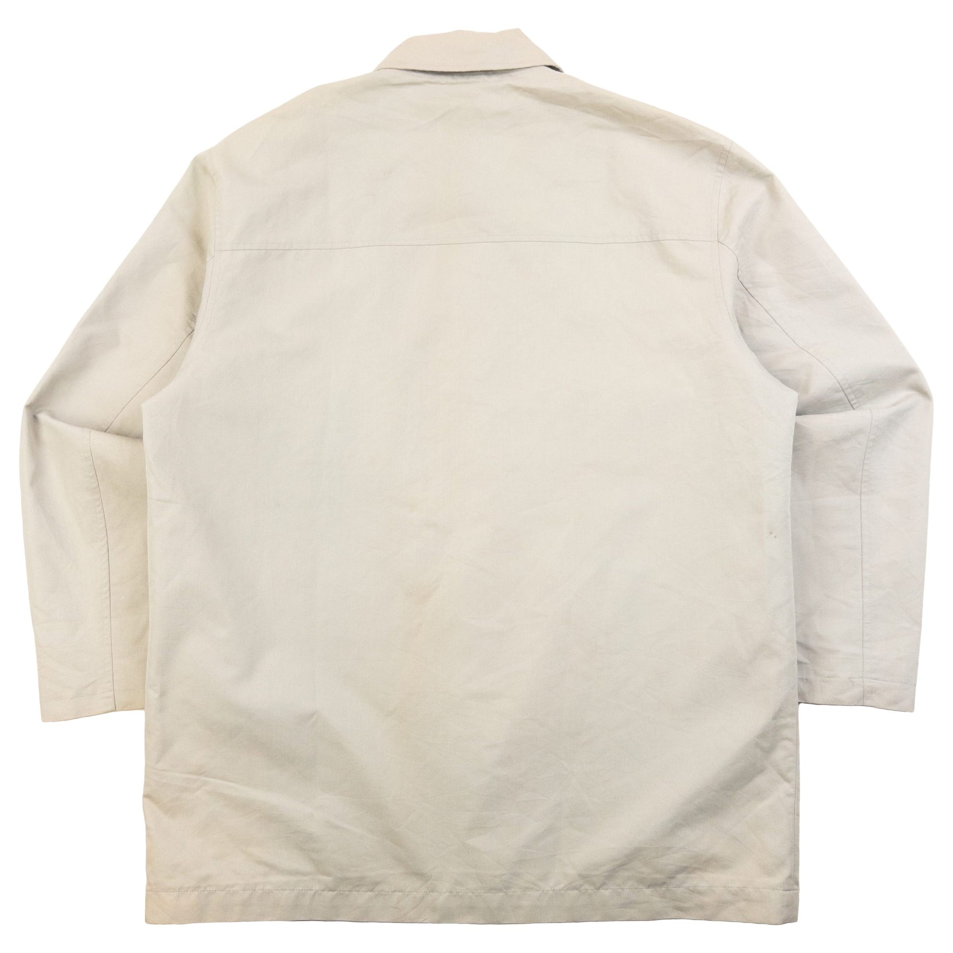 YVES SAINT LAURENT beige Harrington jacket with YSL embroidery on pocket and checkered lining.