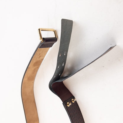 Burberry brown and burgundy leather belt textured finish gold-tone double prong buckle detail