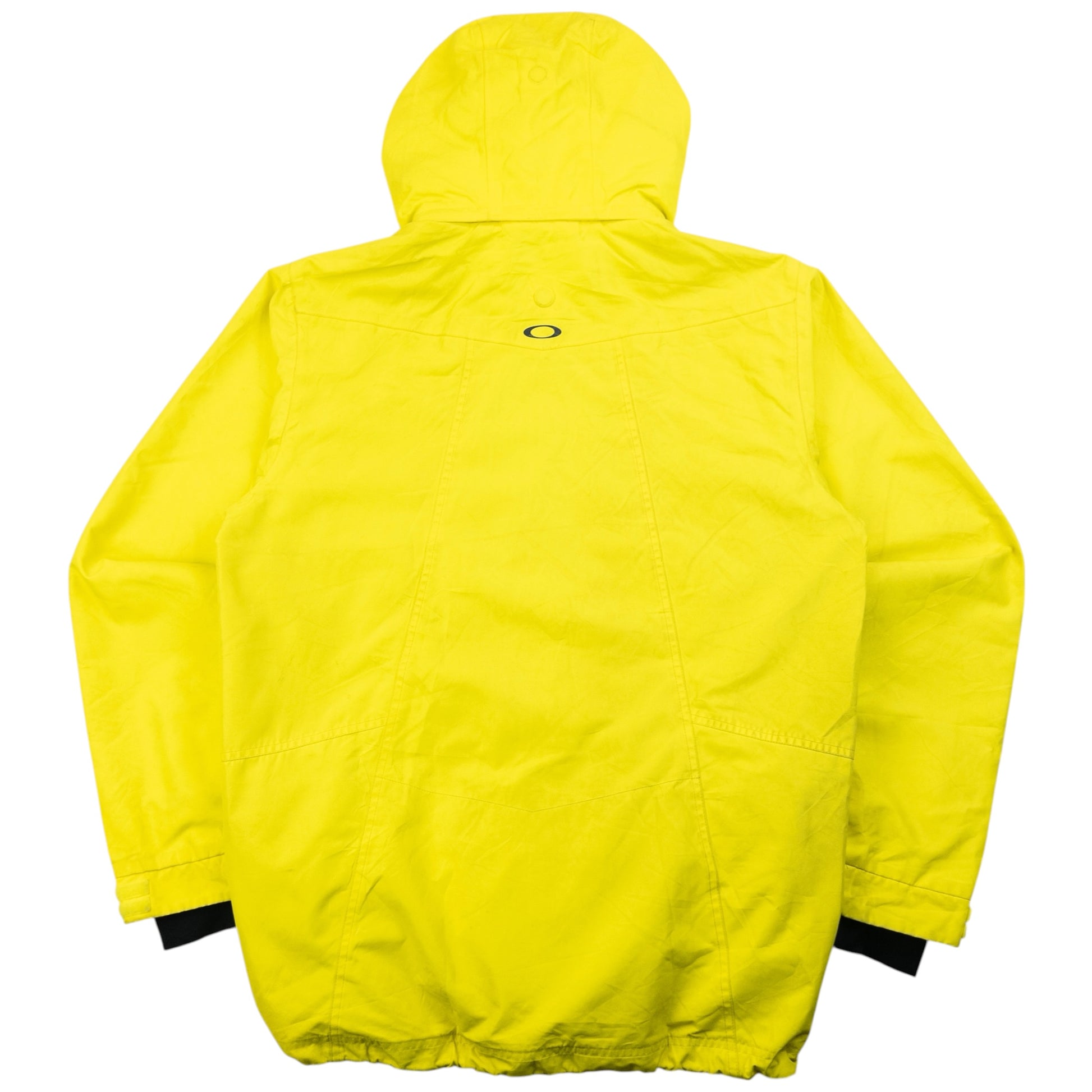 OAKLEY black and yellow zip-up snowboarding jacket bold patterned design on chest and sleeves