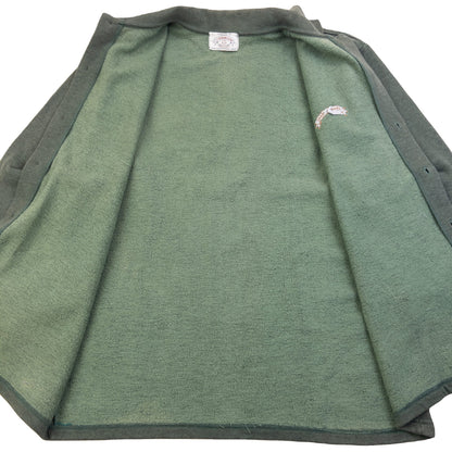 Armani Jeans green button-up collared jumper embroidered logo on chest, fleece-lined interior.