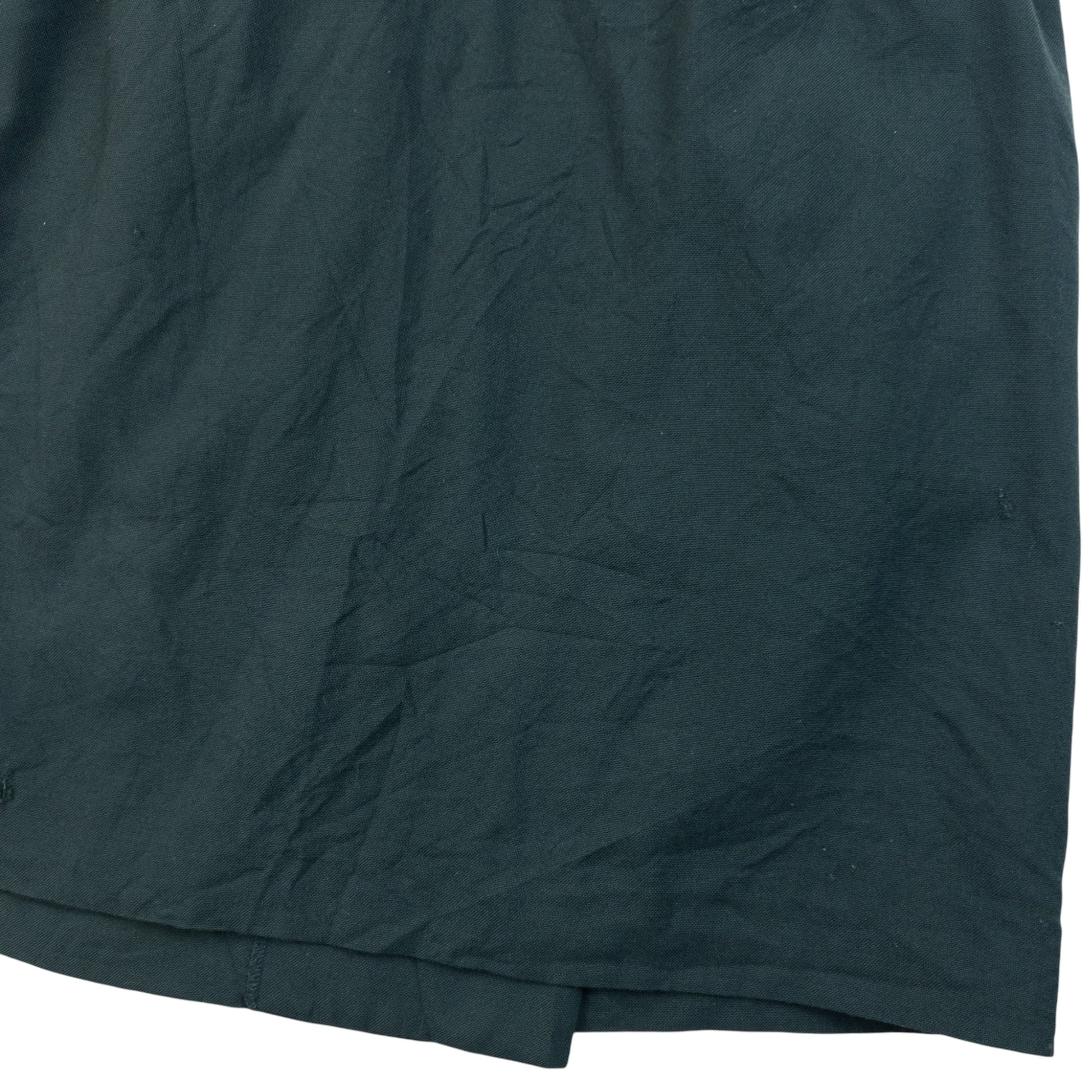 ISSEY MIYAKE vintage wrap skirt dark green wool fabric with button fastener at waistband