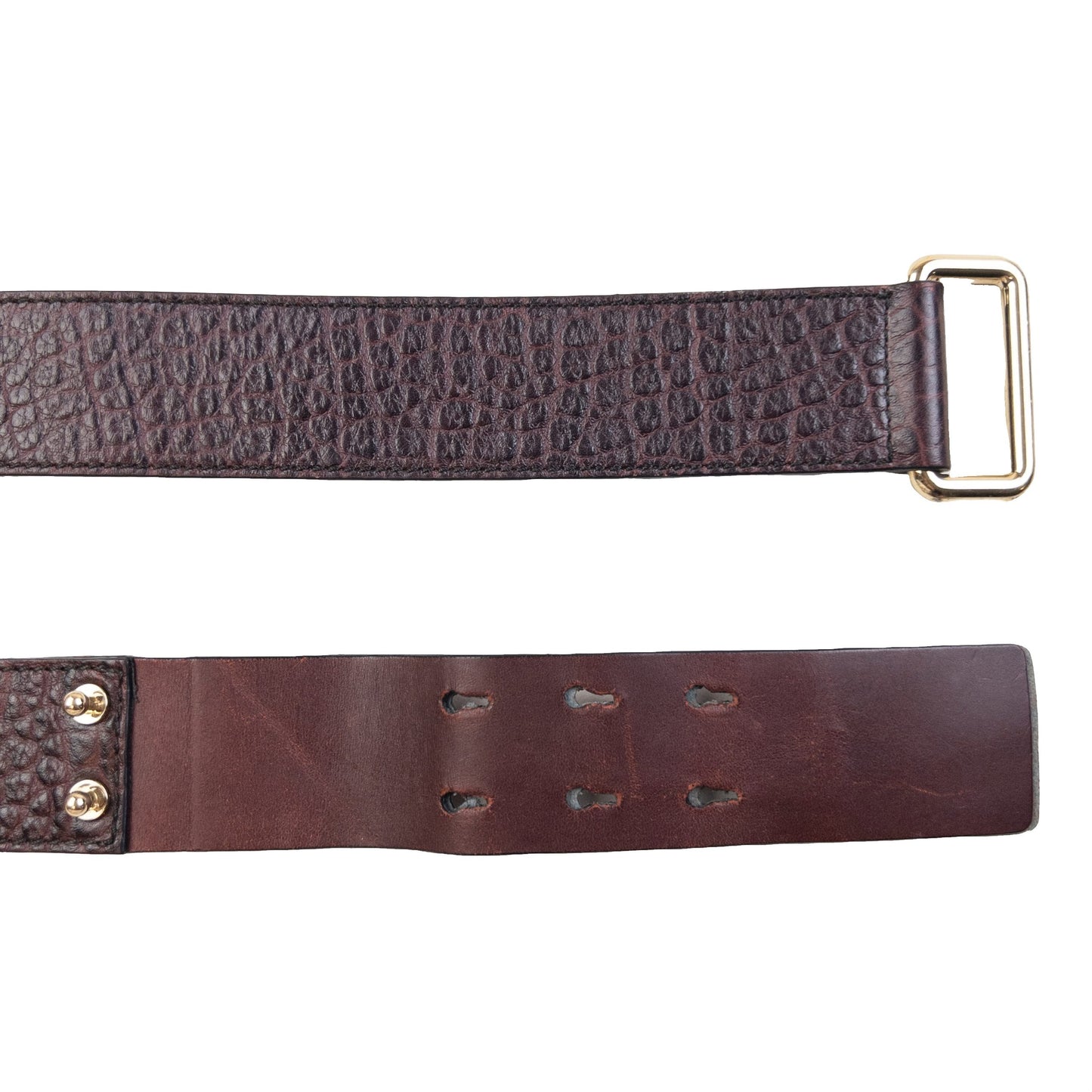 Burberry brown and burgundy leather belt textured finish gold-tone double prong buckle detail
