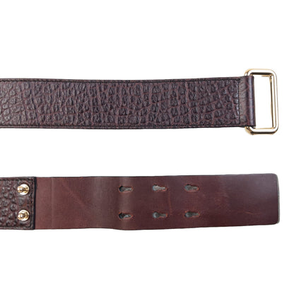 Burberry brown and burgundy leather belt textured finish gold-tone double prong buckle detail