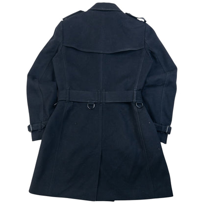 Burberry London black wool trench coat double breasted design with embossed fastenings and epaulets