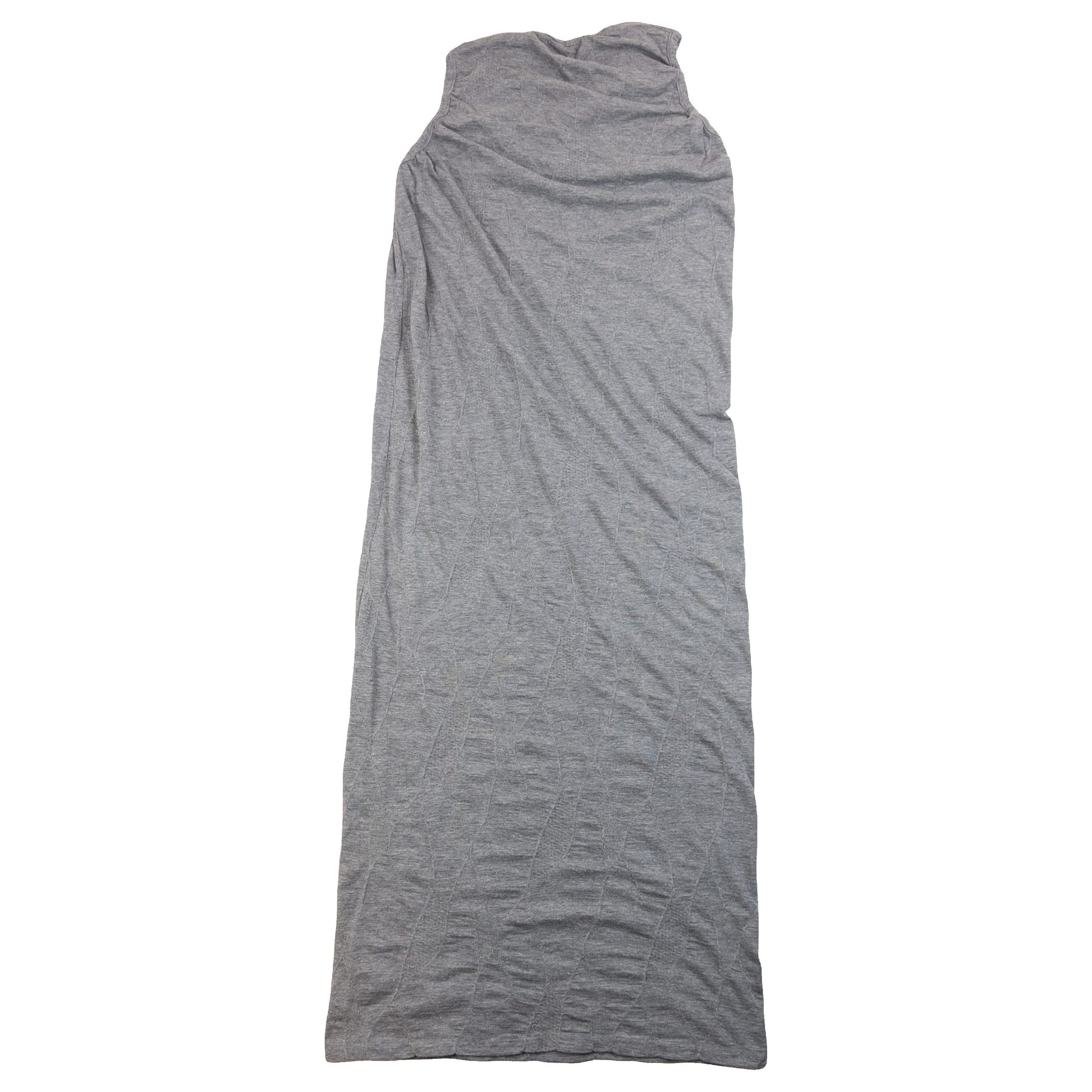 YOHJI YAMAMOTO grey sleeveless maxi dress ruched neckline detail elegant lace design
