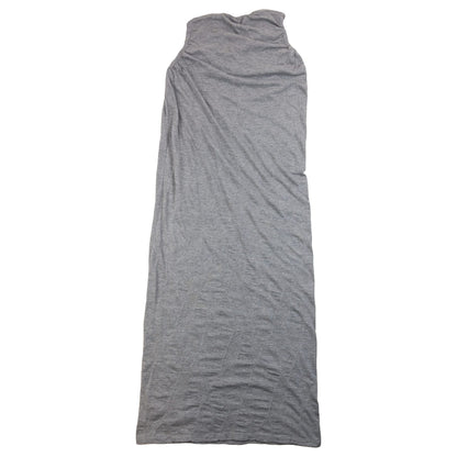 YOHJI YAMAMOTO grey sleeveless maxi dress ruched neckline detail elegant lace design