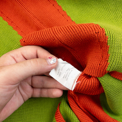 ISSEY MIYAKE green and orange turtleneck knit jumper colour block design with contrasting trims