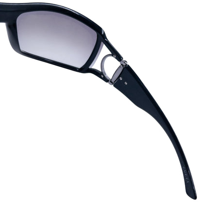 GUCCI black sunglasses large wraparound style silver-tone horse bit hardware detail on temples