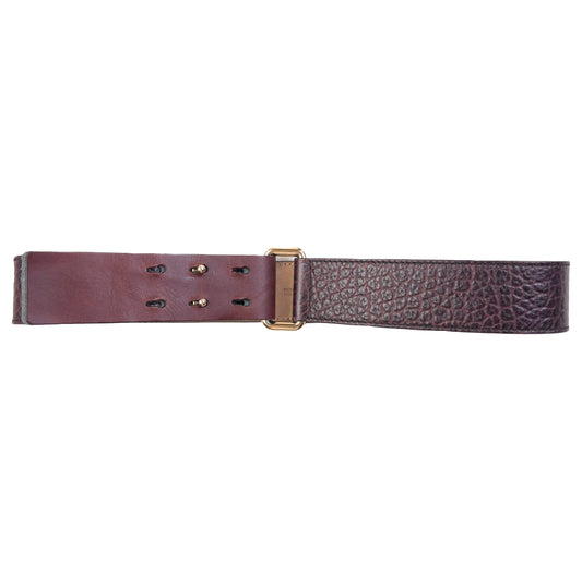 Burberry brown and burgundy leather belt textured finish gold-tone double prong buckle detail