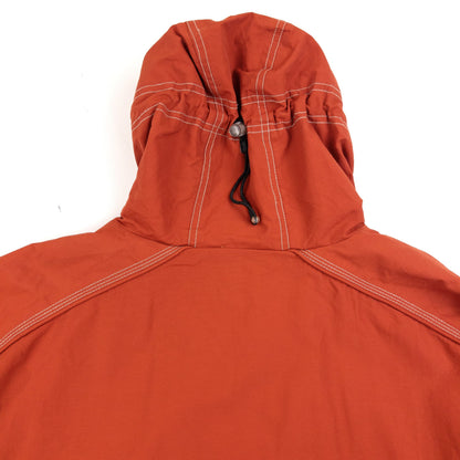 OAKLEY orange zip-up snowboarding jacket with reflective strip detail on chest and hood.