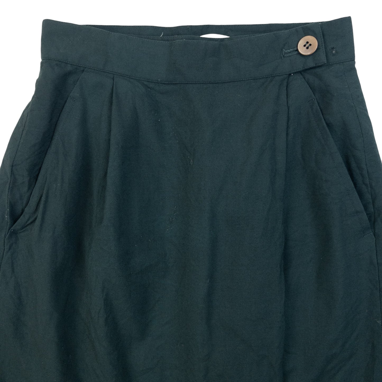 ISSEY MIYAKE vintage wrap skirt dark green wool fabric with button fastener at waistband