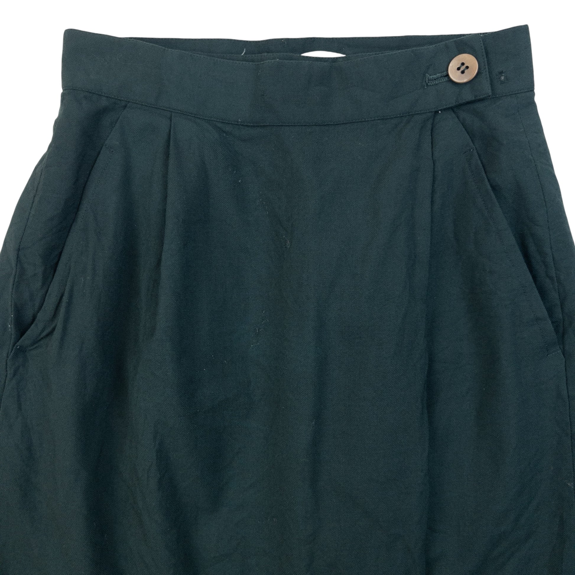 ISSEY MIYAKE vintage wrap skirt dark green wool fabric with button fastener at waistband