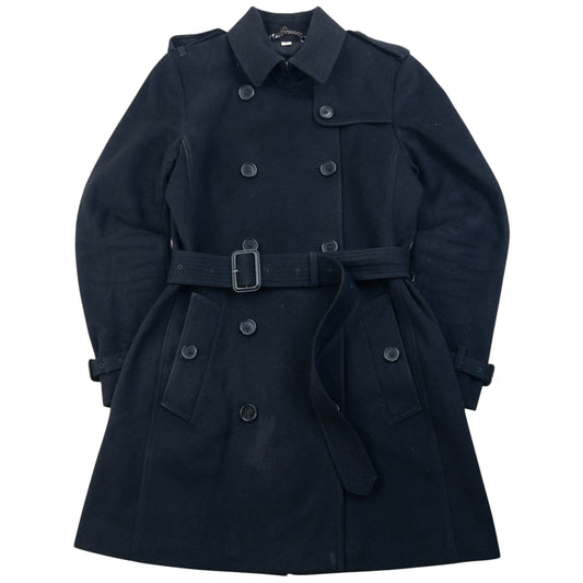 Burberry London black wool trench coat double breasted design with embossed fastenings and epaulets