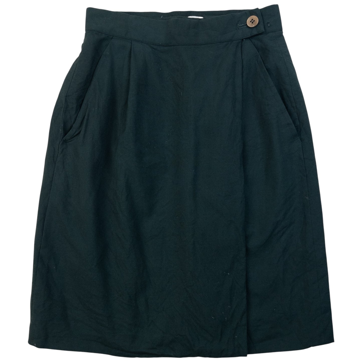 ISSEY MIYAKE vintage wrap skirt dark green wool fabric with button fastener at waistband