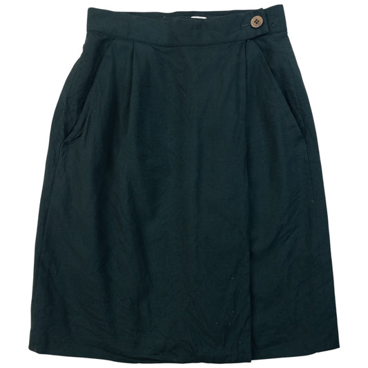 ISSEY MIYAKE vintage wrap skirt dark green wool fabric with button fastener at waistband