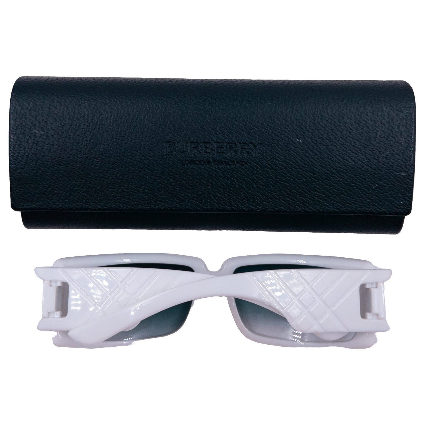 Burberry white sunglasses embossed Nova Check design on the sides with gradient tinted lenses