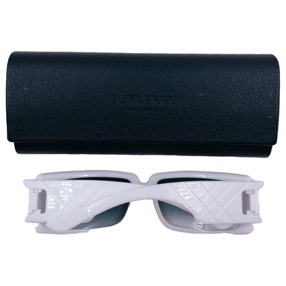 Burberry white sunglasses embossed Nova Check design on the sides with gradient tinted lenses