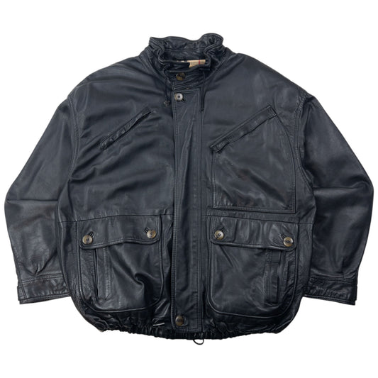 Vintage 90s Burberry Nova Check Lined Leather Jacket Size L