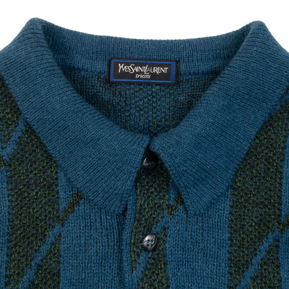 Vintage 80s YSL Yves Saint Laurent Knit Pattern Polo Jumper Size S
