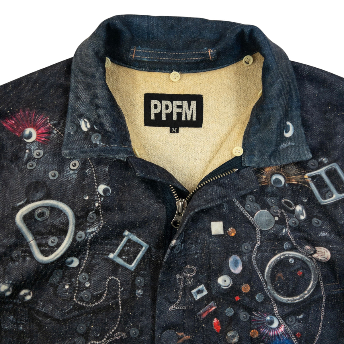 Vintage 2000s PPFM Embellished Denim-Look Print Jacket Womens Size M
