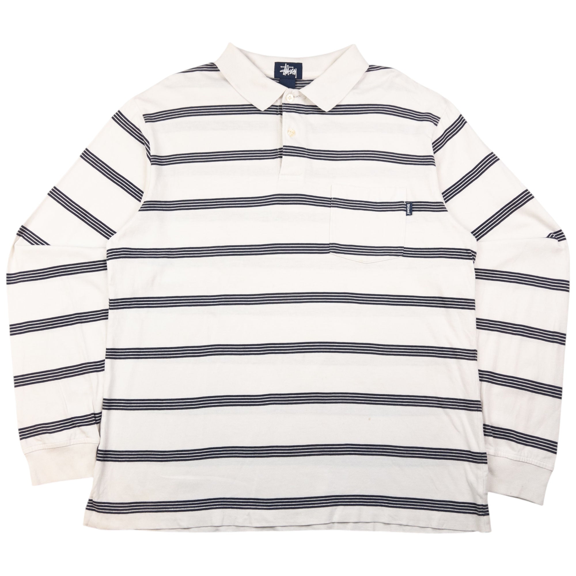 Vintage Stussy Striped Long Sleeve Polo Shirt Size M