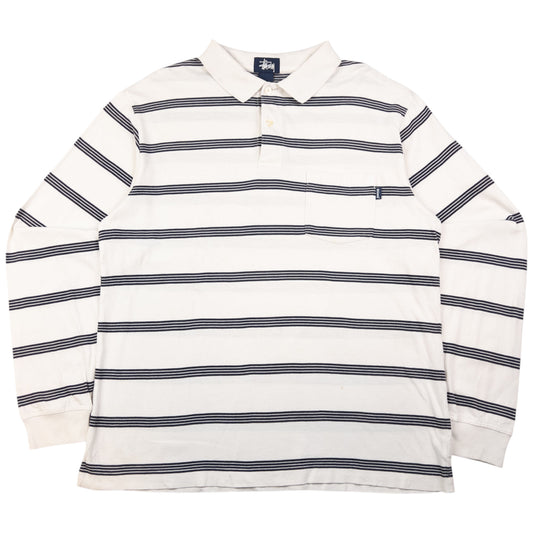 Vintage Stussy Striped Long Sleeve Polo Shirt Size M