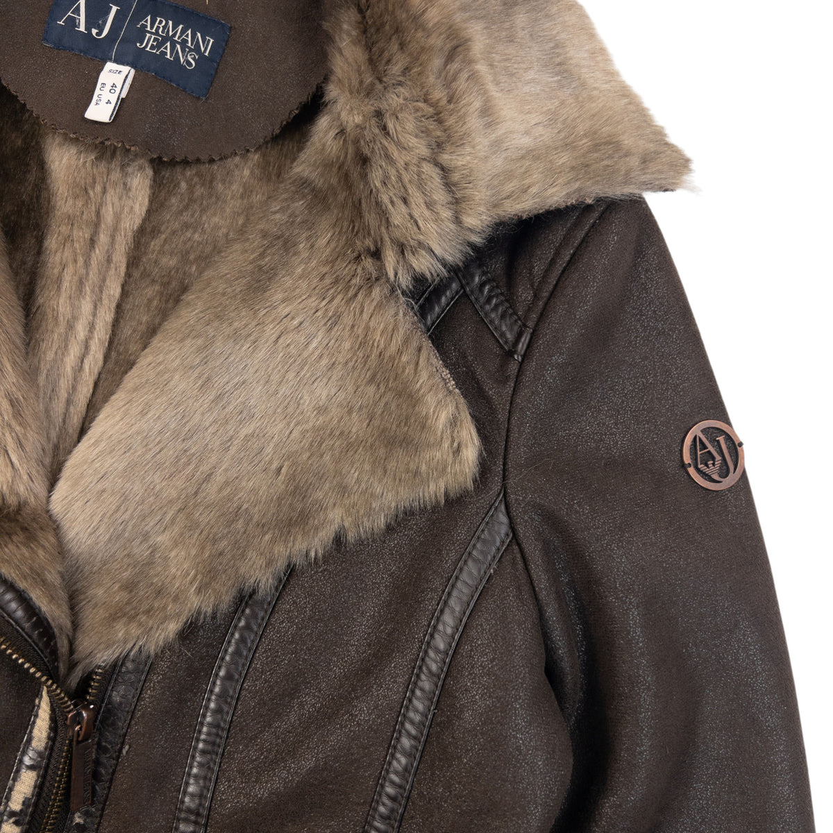 Vintage 2000s Armani Jeans Fur Lined Suede Jacket Womens Size S