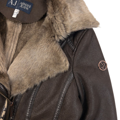 Vintage 2000s Armani Jeans Fur Lined Suede Jacket Womens Size S