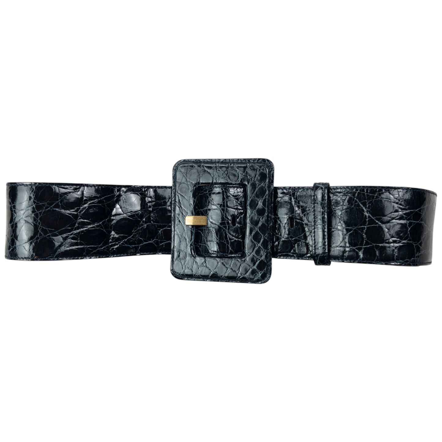 Vintage 90s YSL Yves Saint Laurent Crocodile Embossed Leather Belt Size M