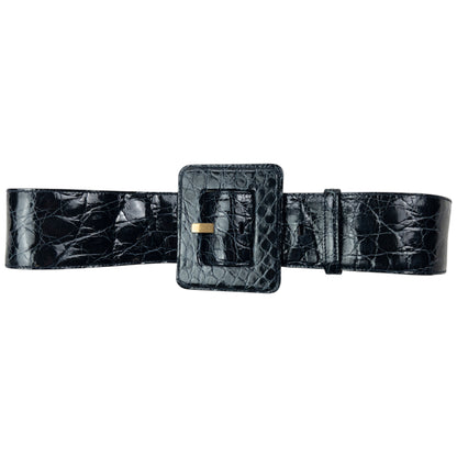 Vintage 90s YSL Yves Saint Laurent Crocodile Embossed Leather Belt Size M