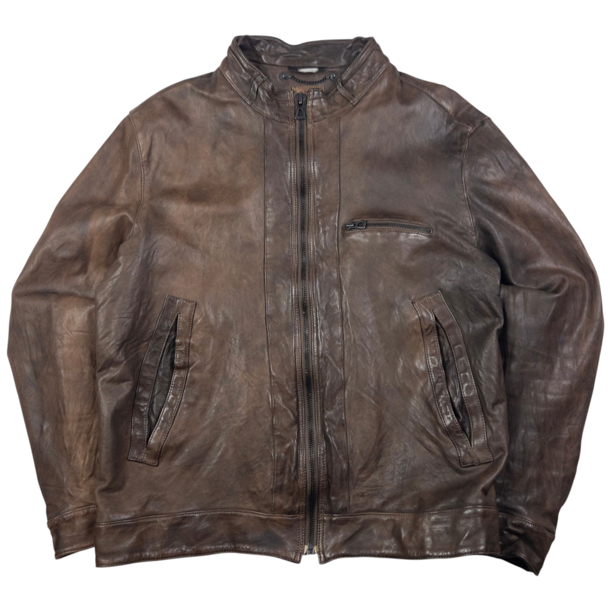 Vintage Hugo Boss Zip Up Leather Jacket Size M