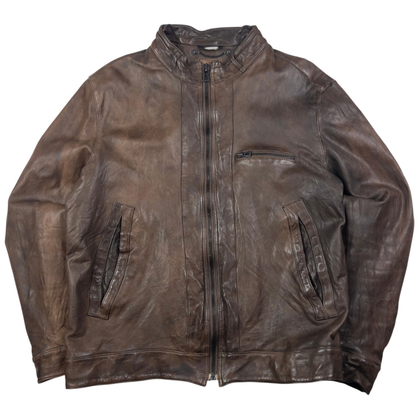 Vintage Hugo Boss Zip Up Leather Jacket Size M