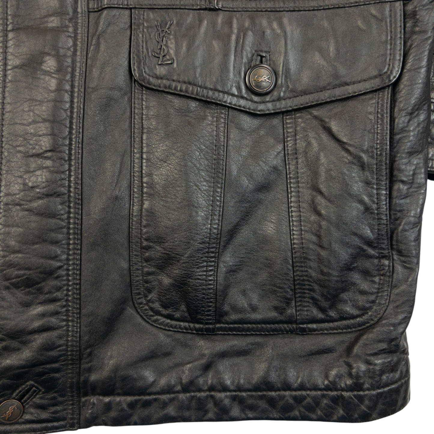 Vintage 90s YSL Yves Saint Laurent Fur Collar Leather Jacket Size L