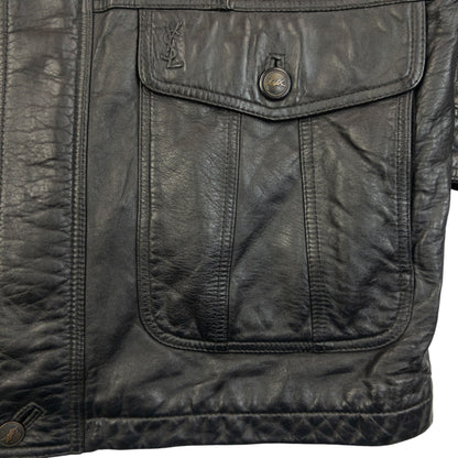 Vintage 90s YSL Yves Saint Laurent Fur Collar Leather Jacket Size L