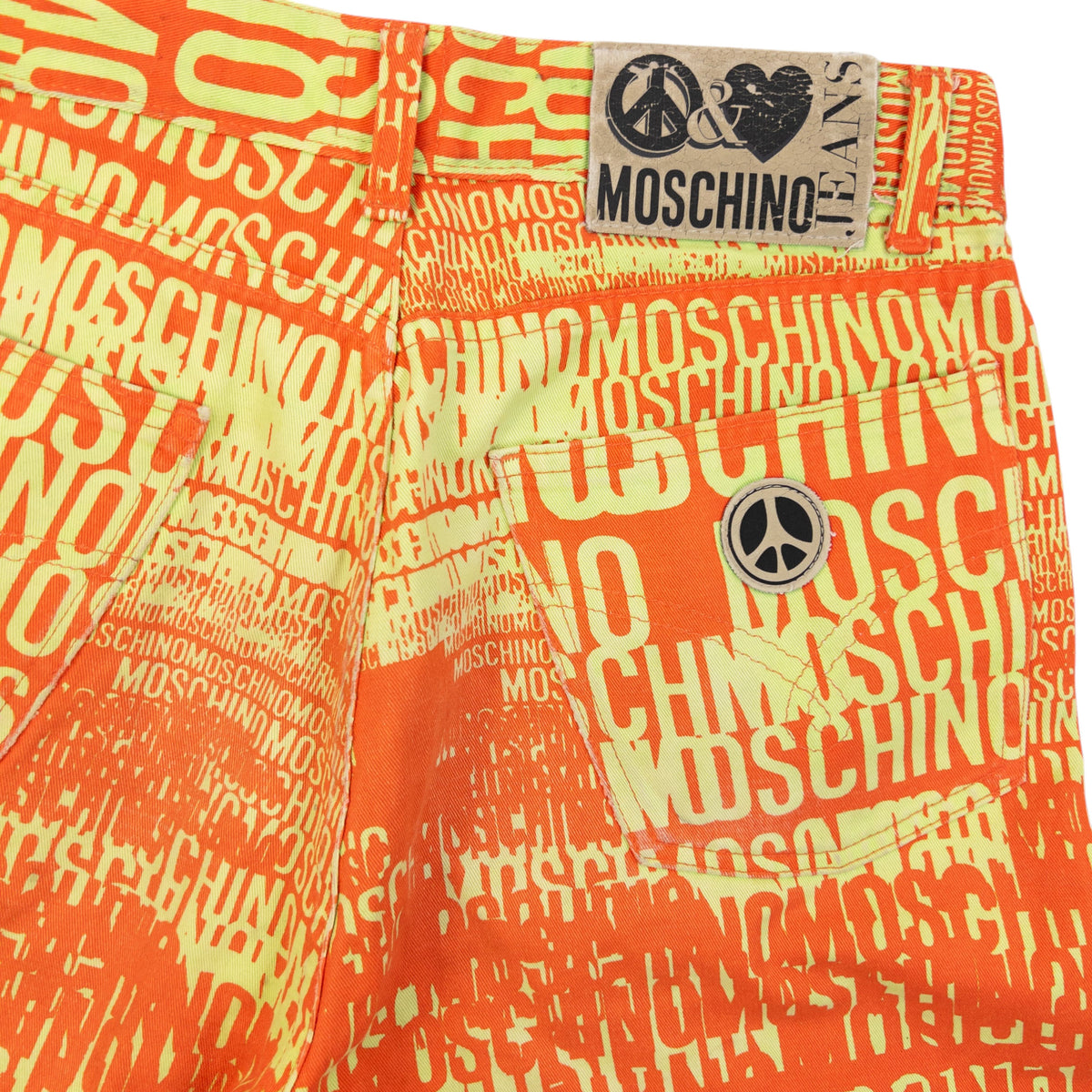 Vintage 90s Moschino Jeans Logo Text Print Trousers Size W29